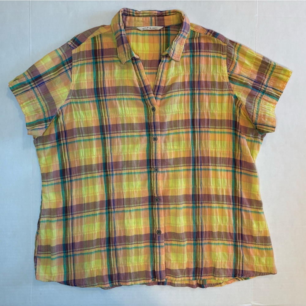 Woolrich picnic plaid short sleeve blouse button down cotton blend size XXL